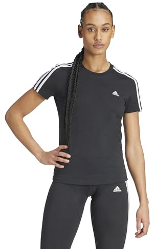 adidas Damen Essentials Slim 3-Stripes Tee, Black/White, XXS