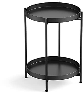 H HOMEWINS Metall Beistelltisch Rund Schwarz Sofatisch mit Abnehmbare Tablette Ø40 x H50 cm Couchtisch Nachttisch für Wohnzimmer Schlafzimmer Büro