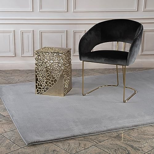 Hochflor Teppich Wohnzimmer - Einfarbig Grau - 120x170 cm - Super Soft Polyester, Samtig-Flauschiger Flor - Fell-Teppiche für Schlafzimmer, Esszimmer, Arbeitszimmer