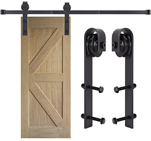 150cm /5FT Quincaillerie Kit de Rail pour Porte Coulissante, Quincaillerie Kit de Rail Porte Coulissante, Kit de Rail de Porte de Grange Bois Simple (Forme J)