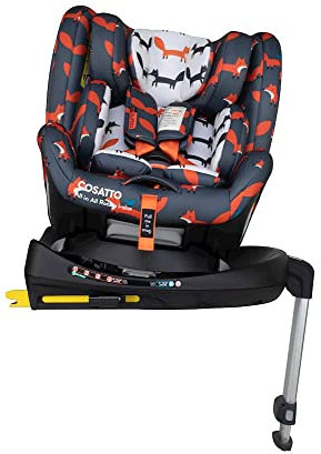 Cosatto All in All Rotate i-Size Kindersitz, Ab Geburt 0-12 Jahre, Mit Drehfunktion, ISOFIX, Reboarder, 5 Punkt Plus Gurt (Charcoal Mister Fox)