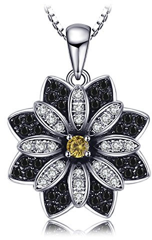 JewelryPalace Gänseblümchen Rundschliff Echt Schwarz Spinell Rauchquarz Kette Anhänger 45CM, Edelstein Schmuck Set, Halsketten Damen Silber 925 Collier Mädchen, Ketten Blume für Frauen