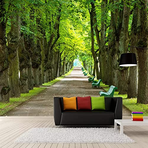 Kuletkear Road Wall Mural Forest Wall Decor Photo Wallpaper Nature Landscape Removable Sticker for Kids Room Living Room Bedroom Decor Mural 400x280cm