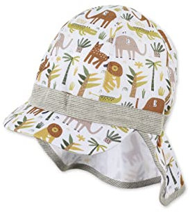 Sterntaler Baby Jungen Schirmmütze Baby Schirmmütze Nackenschutz Tiere - Schirmmütze Baby, Baby Mützen - aus Baumwolle - weiß, 51
