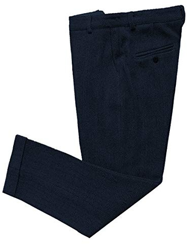AeoTeokey Herren-Anzughose Fischgrätenmuster Tweed Vintage-Hose Casual dicke Wolle mit Falten vorne, navy, 34 W/34 L