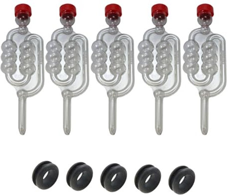 Almost Off Grid 5 x Bubbler Airlocks and 5 x Grommets for Brewing Buckets, Mason Jars, Homebrewing, Winemaking, Mead Making, Beer Making, Cider Making, Fermenting