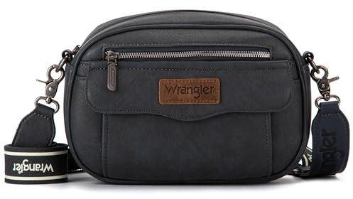 Wrangler Crossbody Purses for Women Trendy Camera Snapshot Bag with Wide Strap, Retro Navy, S