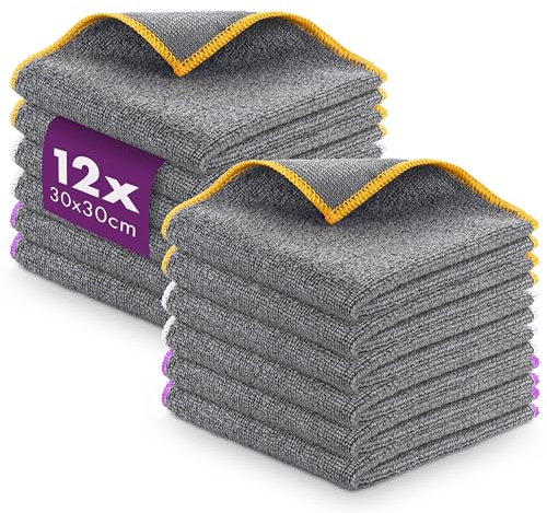Lavandola 12x Allzweck Mikrofasertücher für Deinen Haushalt - Fusselfreie & Saugstarke Putztücher für Küche, Bad u.v.m. - Microfasertücher, Microfaser Putzuch, Mikrofaser Handtuch -30x30cm