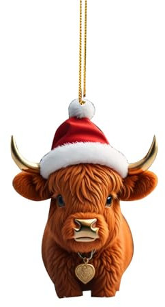 Kuh Weihnachtsschmuck 2D Acryl Cartoon Kuh Dekorative Ornamente Kuh Anhänger Christbaumschmuck Lustig Deko Anhänger Weihnachtsanhänger Weihnachtsbaum Deko Weihnachtsdekoration für (1-F, One Size)