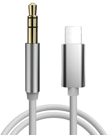 VIEVRE Aux Kabel 1M, Aux Adapter auf 3.5mm Audio für iPhone, Aux Lightning Kabel für iPhone SE/14/14 Pro/14 Plus/13/13 ProMax/12/11/X/XS/XR/8 Car Audio, Auto-Lautsprecher, Silber Weiss