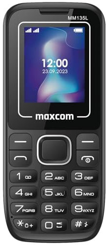 Maxcom MM135L Basic Mobile Phone 2G Dual SIM Unlocked Feature Phone with 1.77 Screen – Ideal Cheap Mobile Phone for Senior Mobile Phone User Charges from any USB-C Port Ergonomic Design - Black
