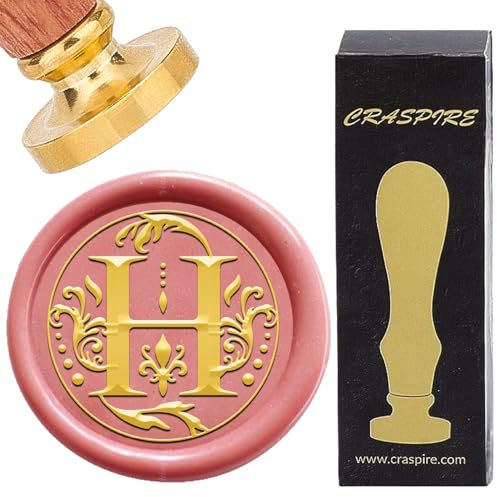 craspire Siegellack-Stempel Buchstabe H, Retro-Alphabet, Initialen, Wachssiegelstempel, Klassischer Vintage-Stil, 26, Buchstaben AZ, 25 mm, Abnehmbarer Messingkopf, Holzgriff Für Hochzeitseinladungen