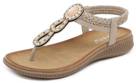 Meik Mangni Donna Sandali Piatti Estive Bohemia Pantofole Infradito da Spiaggia Ciabatte Antiscivolo Punta Aperta A Beige 42 EU