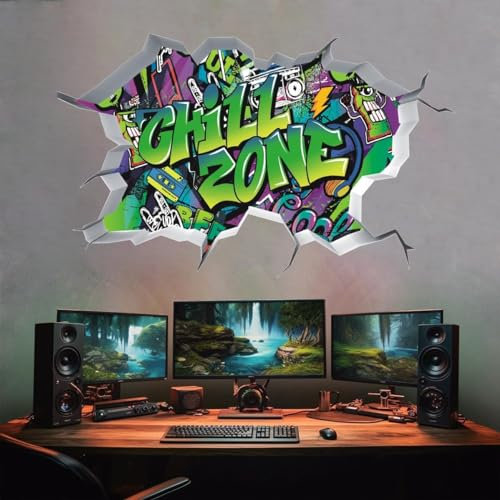 TOARTi Chill Zone 3D Wall Decor for Gamer Bedroom, Gaming Vinyl Wall Decal, Removable Art Playroom Decor for Teens (Green)