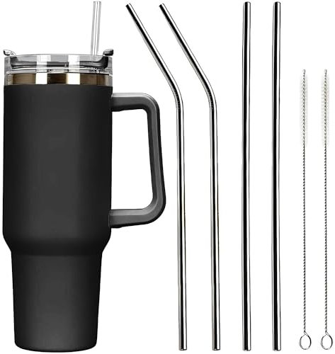 Voarge 40oz Kaffeebecher to Go,Doppelwandiger Edelstahl Heiße Kalte Getränke Vakuum Trinkbecher,Thermobecher mit strohhalm,Tumbler cup,Kaffeebecher für Zuhause Reisen (Schwarz)