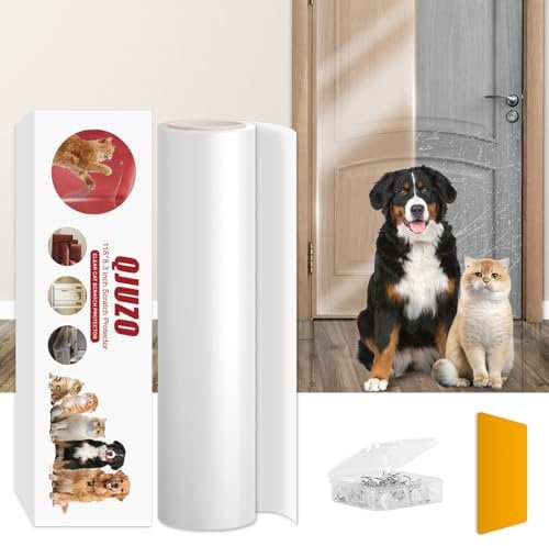 QJUZO Door Protector from Dog Scratching, Thicken Anti Scratch Guard for Furniture, Window, Wall with Clear Heavy Duty Flexible Door Claw Shield, Cat Scratch Furniture Protector - (118x8.3)