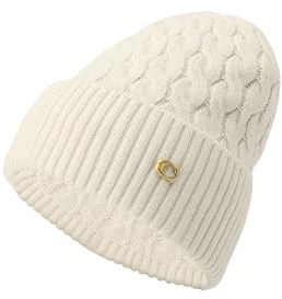 Coach Damen Cable Beanie-Mütze, kreidefarben, Einheitsgröße