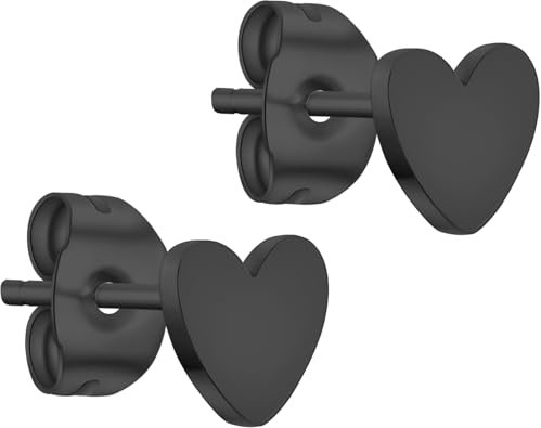 day.berlin Kleine Herz Ohrstecker in Schwarz 6mm Durchmesser, Damen Ohrringe aus 316L Edelstahl, nickelfrei und wasserfest