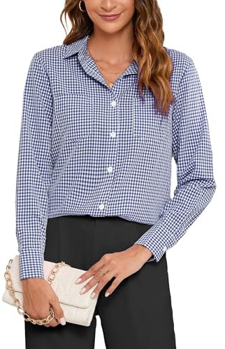 SPRING SEAON Damen Karierte Hemd Langarm Trachtenbluse Karohemd V-Ausschnitt Button-Down Blusen Oktoberfest Hemdbluse Holzfällerhemd Casual Oberteil mit Knopfleiste Work Tops