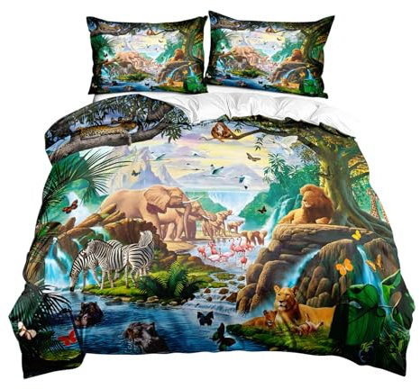 Gxhong Wildtiere Kinderbettwäsche, Waldtiere Bettbezug Kissenbezug, Wildtiere 3D Bettbezug 135 x 200 und Kissenbezug 50 x 75, Für Jungen Mädchen Waldtiere Bettwäsche Set,(B)