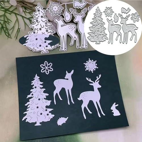 Weihnachtsbaum-Hirsch-Stanzformen, Metall-Stanzformen, Weihnachtsbaum-Hirsch-Stanzschablonen für DIY, Scrapbooking, Karten, Fotoalbum, dekorative Prägepapier-Stanzformen für Scrapbooking,