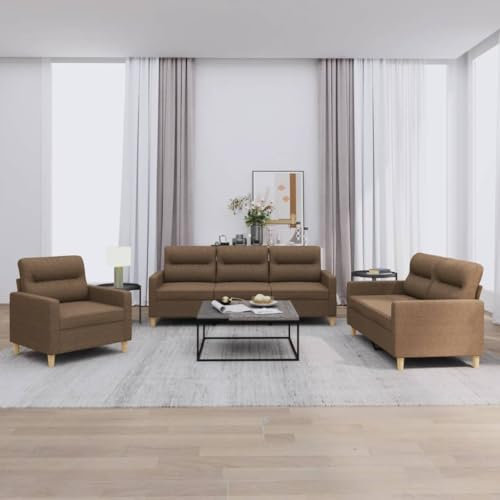 Xichuzi 3-TLG. Sofagarnitur mit Kissen Braun Stoff, Sofas & Couches, Sofa Wohnzimmer, Sofa Für Jugendzimmer, Relaxsofa, Sofa Für Schlafzimmer, Polstersofa - 3201539