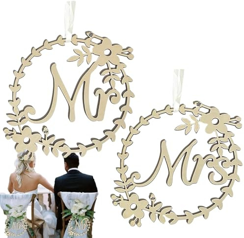 Signs Mr and Mrs Stuhl-Schilder aus Holz und Bräutigam aus Holz für Hochzeiten, kreative und elegante Hochzeitsstuhl-Schilder, Brautpaar