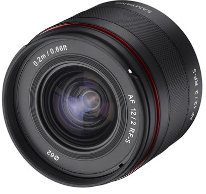 Samyang Obiettivo ultra grandangolare F2.0 AF da 12 mm per attacco Canon RF-S – Compact APS-C Prime, apertura F2 veloce, autofocus, resistente alle intemperie, STM lineare, filtro da 62 mm, ideale per