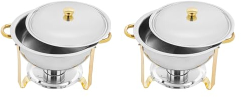 Donened - 2 X 4.5L Chafing Dish Edelstahl Buffet Set, Warmhaltebehälter, Speisenwärmer Wärmebehälter, für Restaurants, Buffets, Hotels (Gold)