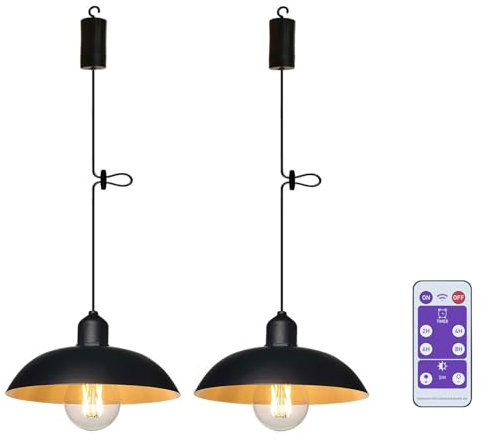 YIKEGE LICHT 2er Industrie Hängelampe mit Batterie Fernbedienung Akku Hängeleuchte Deckenlampe ohne Strom Batteriebetriebene Laternen Lampions für Pavillon Garten Balkon Camping Deko Geschenk