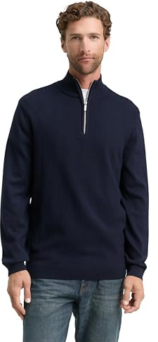 TOM TAILOR Herren 1048722 Troyer Strickpullover mit Fischgrät-Struktur