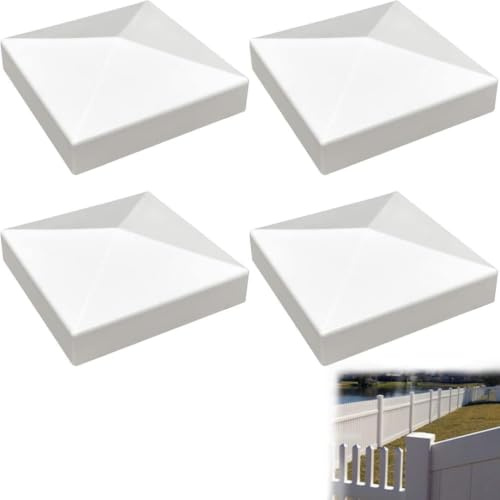 4 Pack 3.5 Inch (89mm) White Pyramid Fence Post Caps | Waterproof UV-Stabilised PVC Vinyl Post Toppers, Screw-Free Covers for Wooden Posts, Deck Supports & Letterbox Pillars