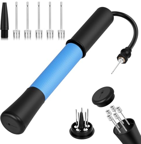 HOTUT Pompa a Mano per Palloni Sportivi,Pompa Manuale per Palloni con Cavo Retrattile e Vano Porta-ago,Pompa per Palloni da Calcio per Basket, Pallavolo e Gonfiabili(Blu)