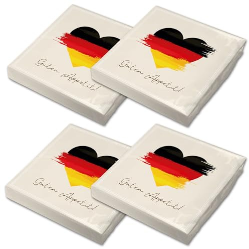itenga 80x Servietten Deutschland Flagge Herz 30x30 cm 3-lagig – Guten Appetit – Papier-Servietten