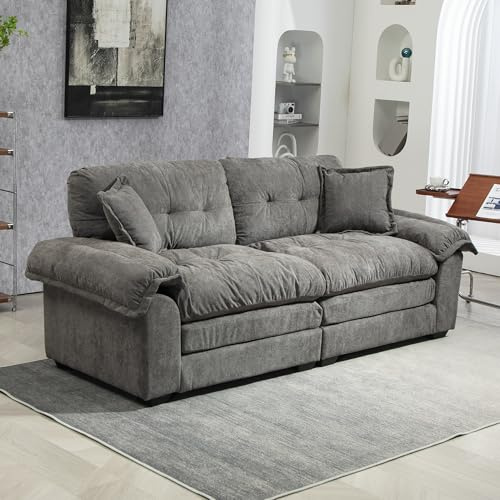 Dolamaní Moderne 2-Sitzer Sofa, mit Doppelschicht Kissen (Memory-Schaum + Taschenfedern), Lounge-Sofa, ChenilleSofa, für Wohnzimmer, Apartments und Büros (Grau)