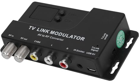 Jectse AV to RF Modulator, UHF Adapter with Channel Switching for TV Tuner Satellite Set Top Box DVD Players, Compatible with Gaming Consoles VCRs Security Cameras