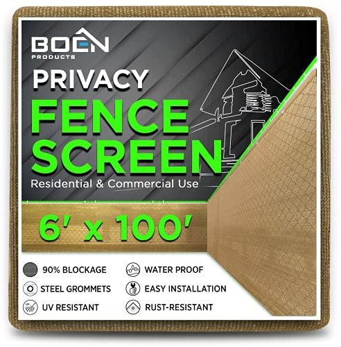 BOEN Privacy Screen Fence Netting Mesh Fabric Windscreen with Reinforced Aluminum Grommets for Garden Fence (6' x 100', Beige)