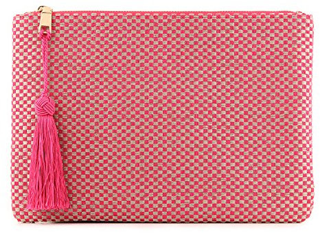 Otto Angelino Pochette di Design da Donna in tessuto con Nappina sulla Zip - Perfetta per organizzare la borsa, per trucchi, chiavi, pochette per la sera - Leggera e compatta, Rosa Scacchiera