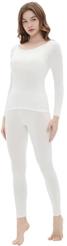 Vinconie Women Winter Round Neck Thermal Underwear Ladies Warm Long Johns, 1 Pack White, XS-S (6 8 10)