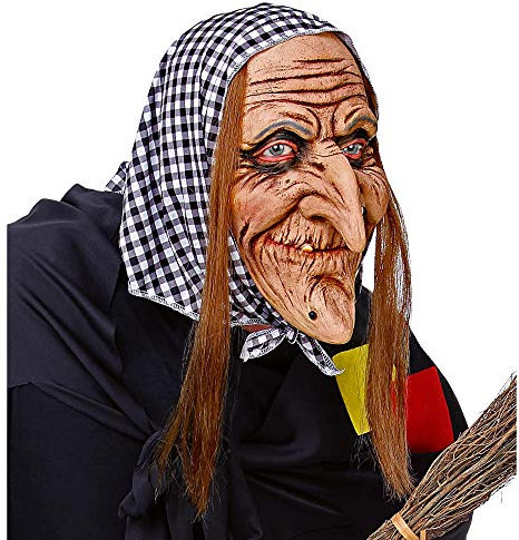 W WIDMANN MILANO Party Fashion 03292 - Hexenmaske mit Haaren und Kopftuch, Halloween, Karneval, Mottoparty
