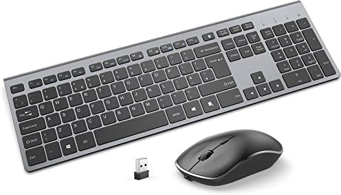 JOYACCESS Rechargeable Wireless Keyboard and Mouse Set, J Wireless Keyboard Mouse with 500mAh Batteries, Portable Slim,2.4Ghz, Silent Ergonomic Mouse for PC/Laptop/Smart TV/Mac/Computer-Black+Gray