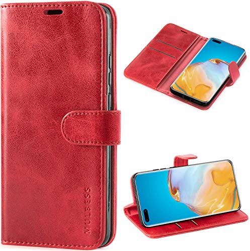 Mulbess Custodia per Huawei P40 PRO, Cover Cellulare, Tasca Slot Carta, Supporto Stand, Magnetica Chiusura, Vintage Vino Rosso