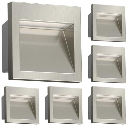 ledscom.de 6 Stück LED Wandeinbauleuchte NOLA, Downlight für außen, IP54, aluminium glänzend, 90 x 90mm, warmweiß