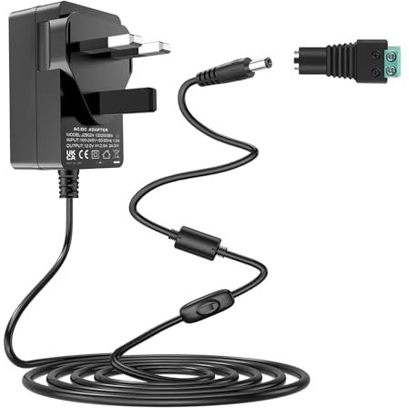 Gonine 12V 2A Power Supply AC Adapter with Inline On/Off Switch, AC 100-240V to 12V Converter Adapter with 5.5mm X 2.1mm DC Jack for Led Strip Lights, CCTV Camera, etc