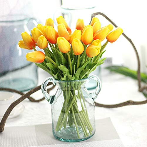 EasyLifeStore 32 cm Künstliche Tulpen Blumen Set – Real Touch, 20 Stück (Gelb), Perfekt für Hochzeit, Zuhause, Büro, Küche, Garten, Party, Innen- und Außendekoration