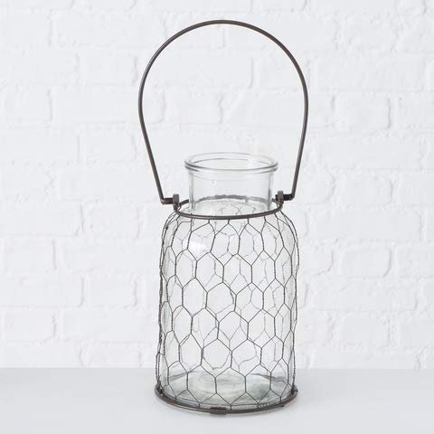 Vase Glas klar zum Hängen mit Metallgeflecht H 26 cm