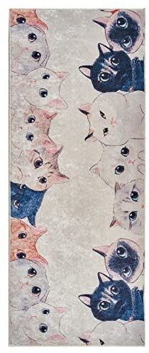 wunderlin Läufer Flur Teppich Küche Collection Waschbarer Modernes Design, Wertvoll Verwenden Für Teppichlaeufer, rutschfest und Küchenläufer | Nützlich Küchenteppich Waschbar (Cat, 60x150)