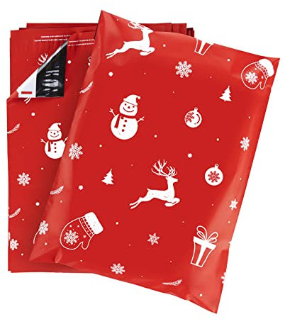 Weihnachten Versandbeutel, 60st Geschenktaschen groß - Plastik Versandtaschen 300x400mm Selbstklebend und Blickdicht, Versandtüten aus Plastik für Kleidung und Weihnachtsgeschenken - Rot