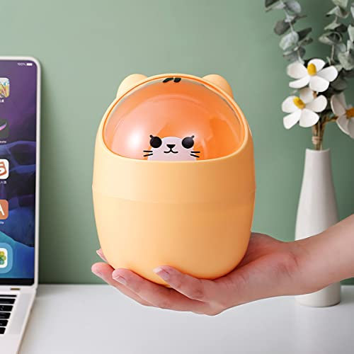 Verve Jelly Mini Trash Can, Cute Animal Desktops Trash Bin with Lid, Protable Rubbish Storage, Paper Bin, Garbage Bin for Office Kids Bedroom Use, 11x15.5 cm, 4L (Yellow)