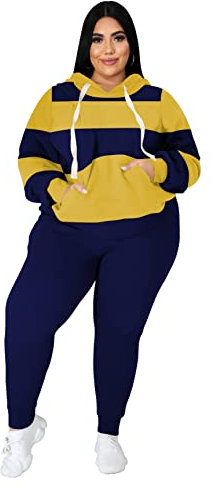 Tycorwd Zweiteiliges Damen-Sweatsuit-Set, Übergröße, langärmelig, Loungewear, Trainingsanzug-Sets, Gelb, Blau, 3XL Mehr